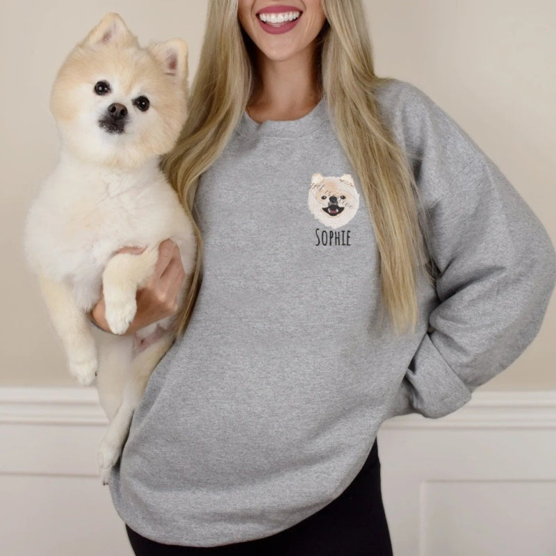 カスタム犬の肖像画刺繍スウェットシャツ、カスタムペットパーカー
