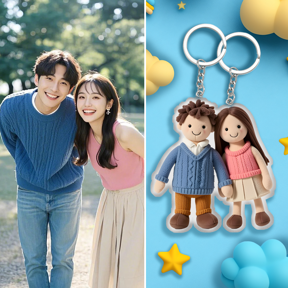 パーソナライズされたカップルの写真、家族へのギフトぬいぐるみキーチェーン