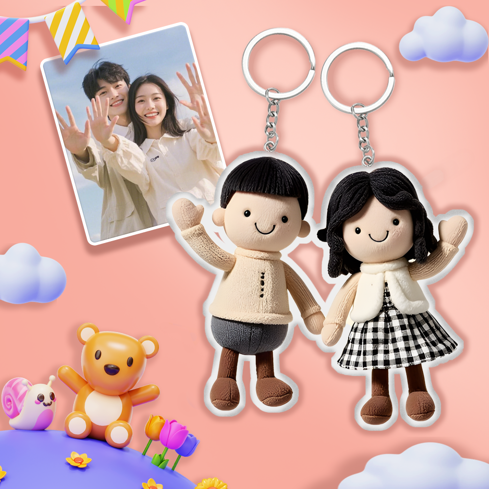 パーソナライズされたカップルの写真、家族へのギフトぬいぐるみキーチェーン