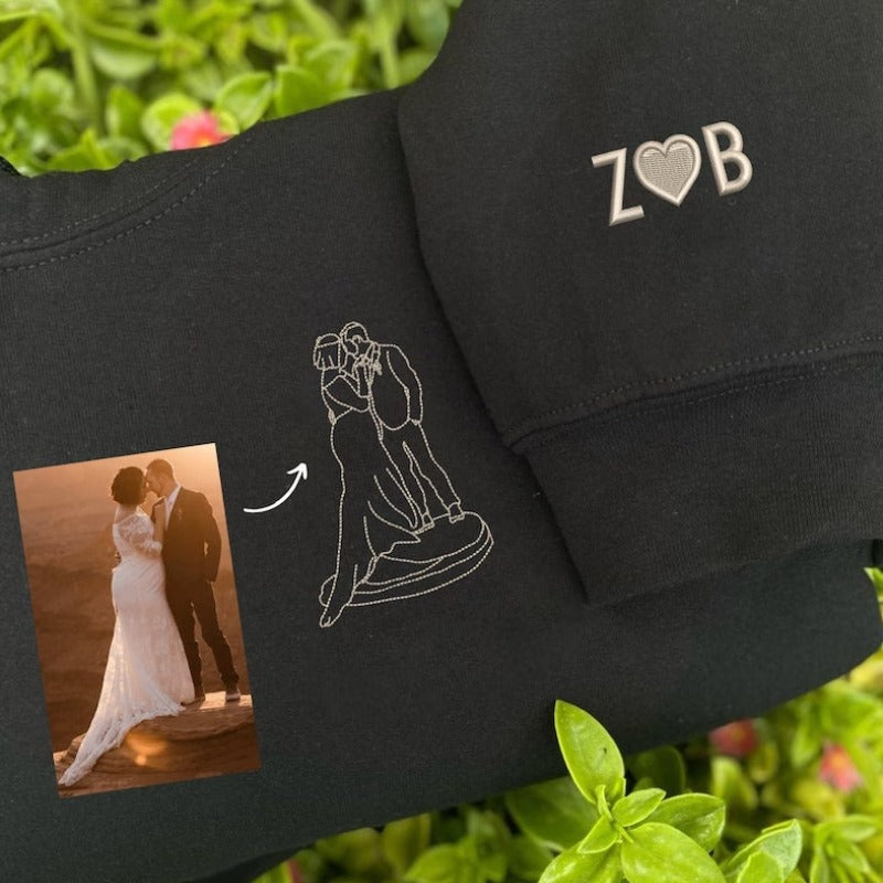 カスタムカップル - 家族のワンラインドローイングギフト、バレンタインパーソナライズ、結婚記念日ギフト、写真からのシングルポートレート