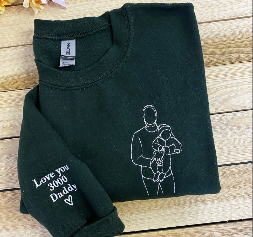 写真からカスタム刺繍されたポートレートスウェットシャツ、アウトライン写真スウェットシャツ、家族のワンラインドローイングギフト、カップルパーカー