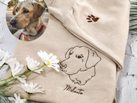 カスタム犬刺繍スウェットシャツ、パーソナライズされたペットポートレートスウェットシャツ、写真刺繍、ペット愛好家へのカスタムギフト