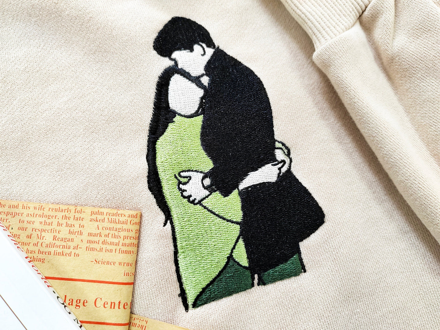 カップルポートレート刺繍パーカー、カップルマッチング写真スウェットシャツ、刺繍パーカー