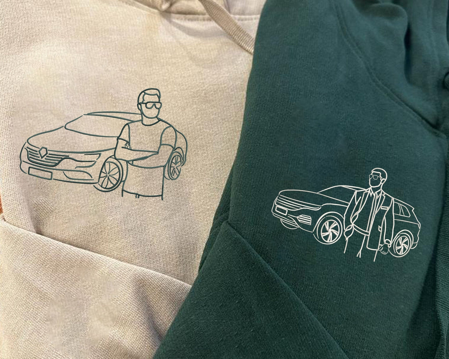 カスタム刺繍カースウェットシャツ 車の写真刺繍パーカー カスタム刺繍シャツ