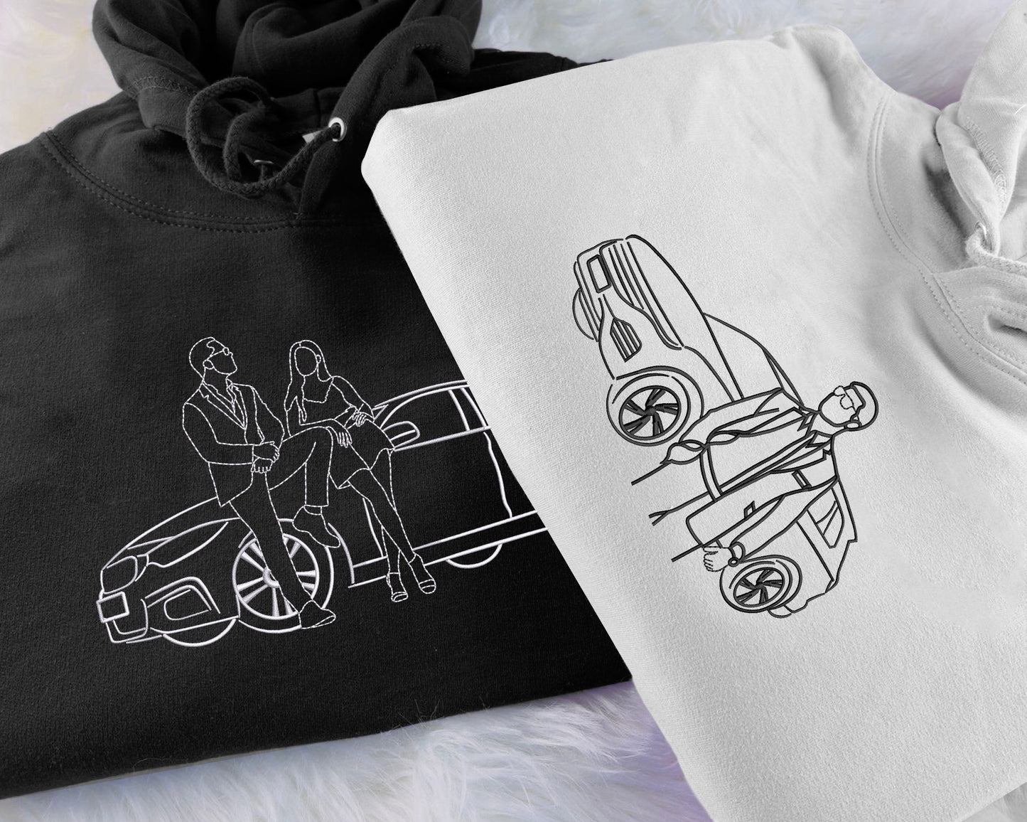 カスタム刺繍カースウェットシャツ 車の写真刺繍パーカー カスタム刺繍シャツ
