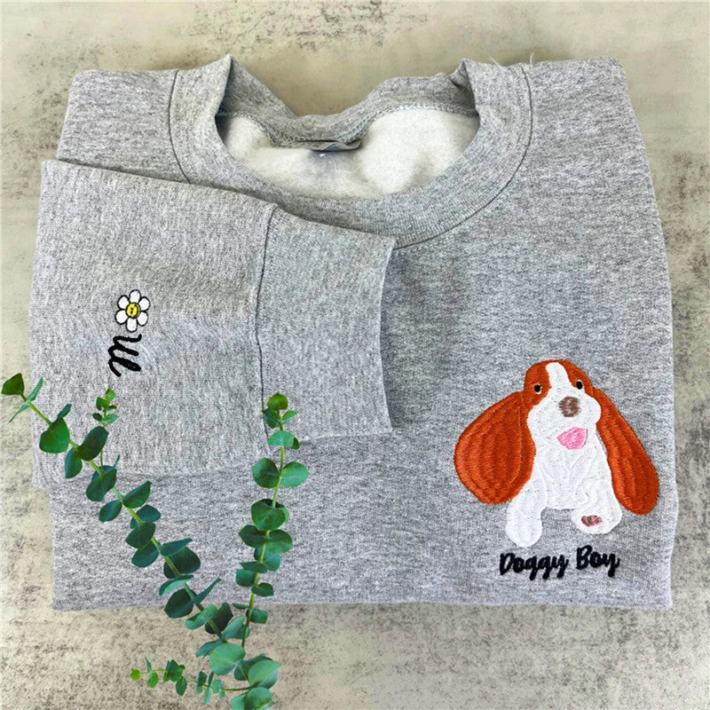 カスタム犬の肖像画刺繍スウェットシャツ、カスタムペットパーカー