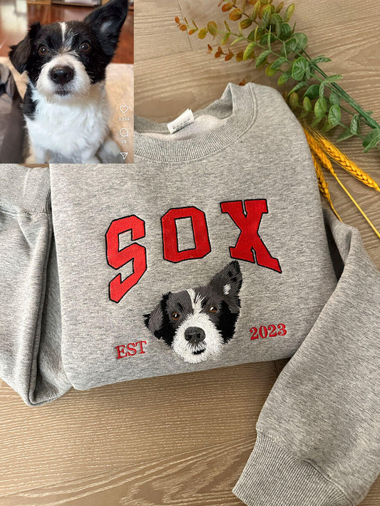 あなたの写真からカスタム刺繍されたスウェットシャツ、パーソナライズされた猫の顔と猫の名前のパーカー