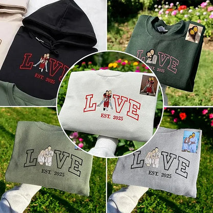 バレンタイン用のハートフェルト刺繍入りカスタムカップルパーカーは