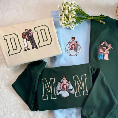 カスタムママパパ写真刺繍スウェットシャツ、カスタムバーシティ刺繍Tシャツ、ママへのギフト