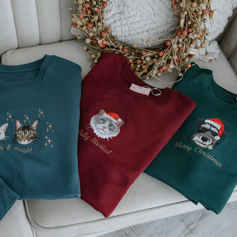 刺繍入りペットポートレートオーガニッククリスマスジャンパースウェットシャツ