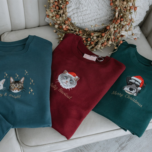 刺繍入りペットポートレートオーガニッククリスマスジャンパースウェットシャツ