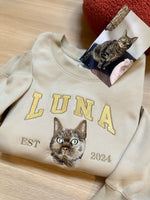 あなたの写真からカスタム刺繍されたスウェットシャツ、パーソナライズされた猫の顔と猫の名前のパーカー