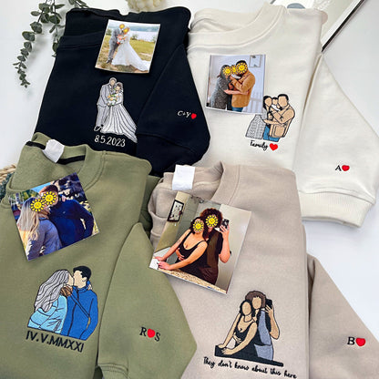 ポートレートからカスタム刺繍された写真パーカー