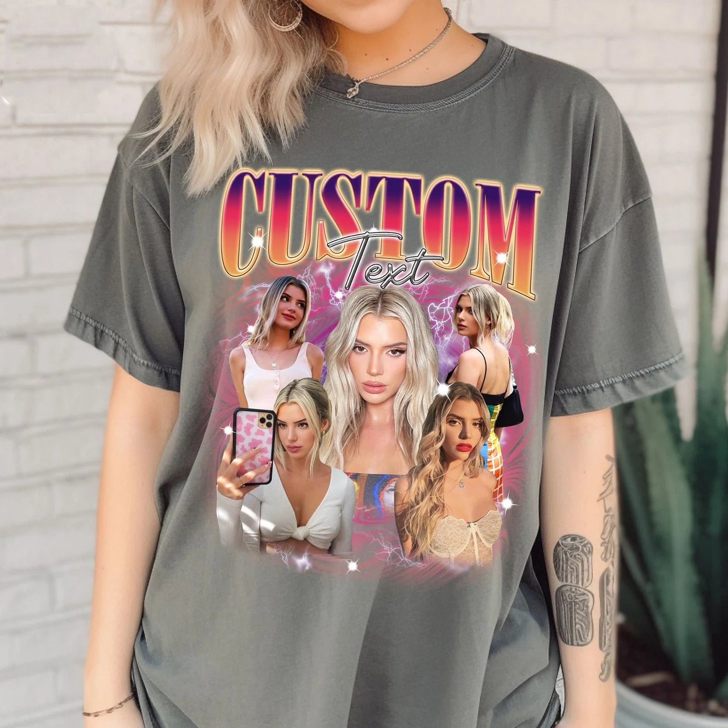 カスタムペット写真シャツ、パーソナライズされた犬用Tシャツ、ブートレッグラップ猫シャツ、ヴィンテージグラフィック90年代Tシャツ