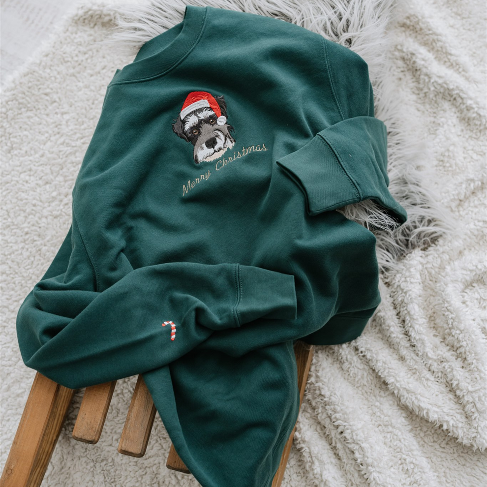 刺繍入りペットポートレートオーガニッククリスマスジャンパースウェットシャツ