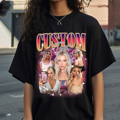 カスタムペット写真シャツ、パーソナライズされた犬用Tシャツ、ブートレッグラップ猫シャツ、ヴィンテージグラフィック90年代Tシャツ