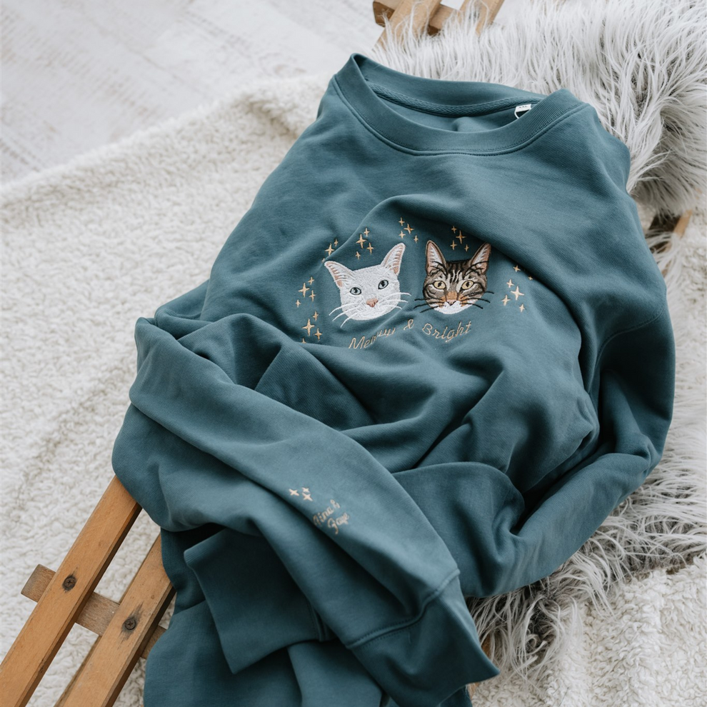 刺繍入りペットポートレートオーガニッククリスマスジャンパースウェットシャツ