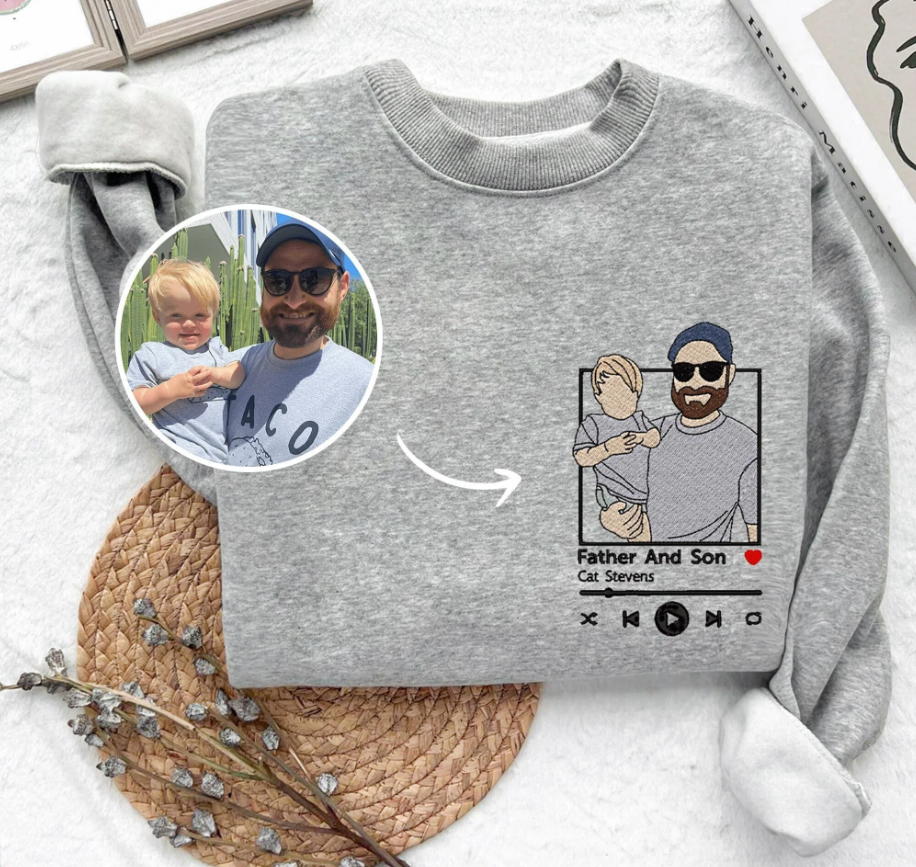 写真からカスタム刺繍されたお父さんのポートレートスウェットシャツ、パーソナライズされたお父さんのポートレートパーカー