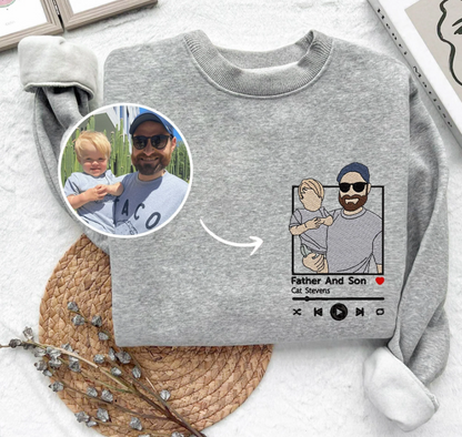写真からカスタム刺繍されたお父さんのポートレートスウェットシャツ、パーソナライズされたお父さんのポートレートパーカー