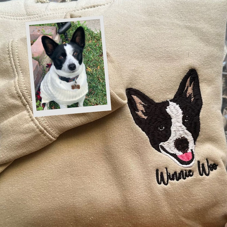 ペットの写真を刺繍したパーソナライズされたパーカー 犬のお母さんへのギフト、犬の刺繍、ペットクルーネック