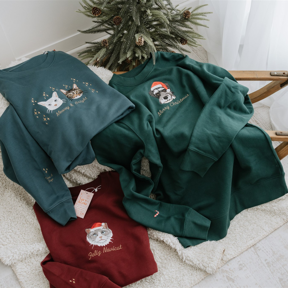 刺繍入りペットポートレートオーガニッククリスマスジャンパースウェットシャツ