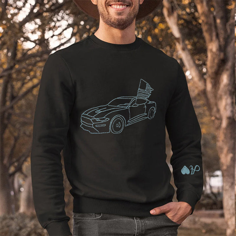 カスタム刺繍カーパーカー、カスタムカースウェットシャツ、刺繍入り、パーソナライズされたお父さんへのギフト、カスタムカーTシャツ、彼へのカスタムスウェットシャツギフト