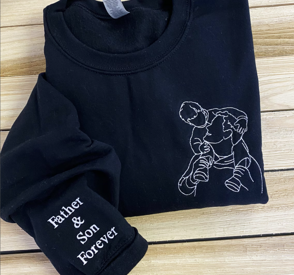 写真からカスタム刺繍されたポートレートスウェットシャツ、アウトライン写真スウェットシャツ、家族のワンラインドローイングギフト、カップルパーカー