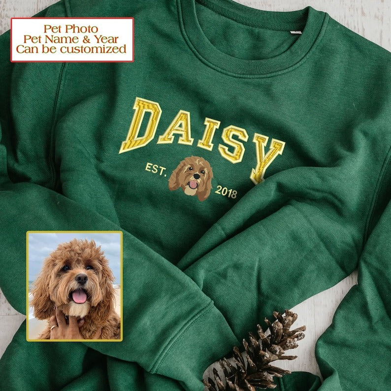 カスタム刺繍ペットスウェットシャツ、写真刺繍からのカスタム犬/猫、パーソナライズされたクルーネック/パーカー