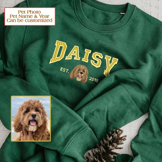 カスタム刺繍ペットスウェットシャツ、写真刺繍からのカスタム犬/猫、パーソナライズされたクルーネック/パーカー