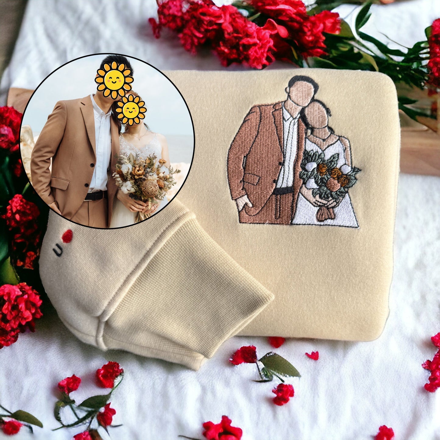 ポートレートからカスタム刺繍された写真パーカー