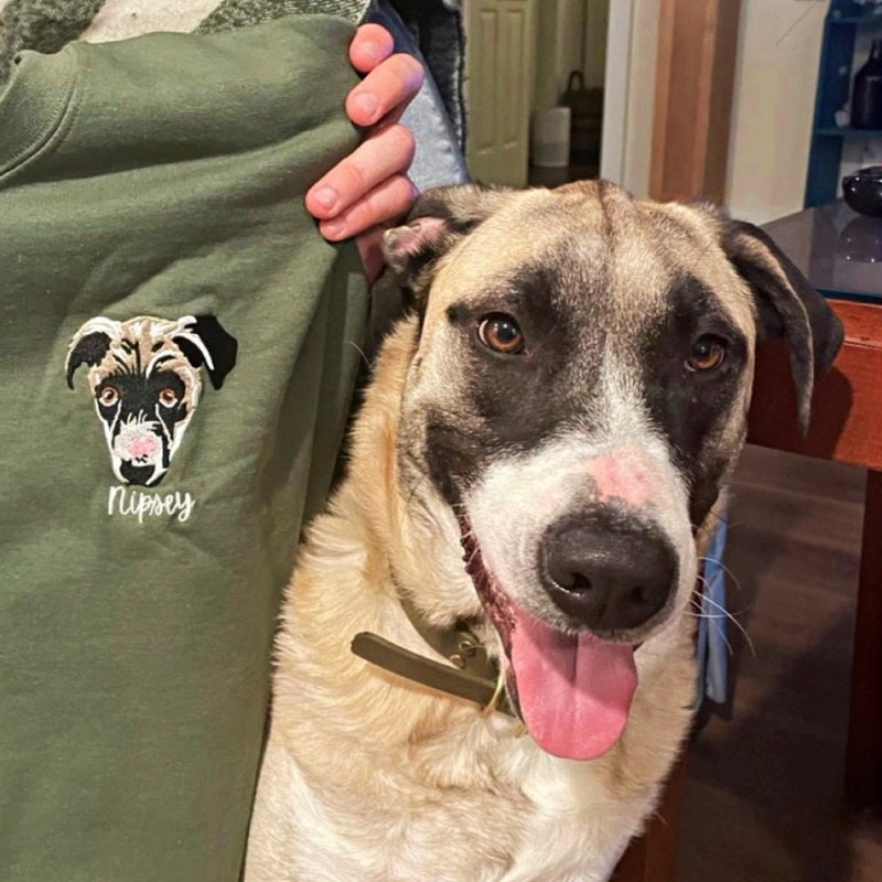 カスタム犬の肖像画刺繍スウェットシャツ、カスタムペットパーカー
