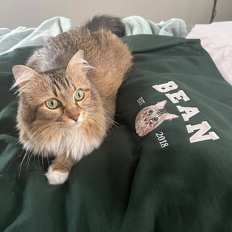 カスタム刺繍ペットスウェットシャツ、写真刺繍からのカスタム犬/猫、パーソナライズされたクルーネック/パーカー