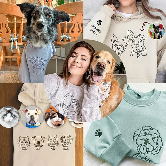 カスタム刺繍ペットスウェットシャツ、ペットギフト、カスタム犬ポートレートスウェットシャツ