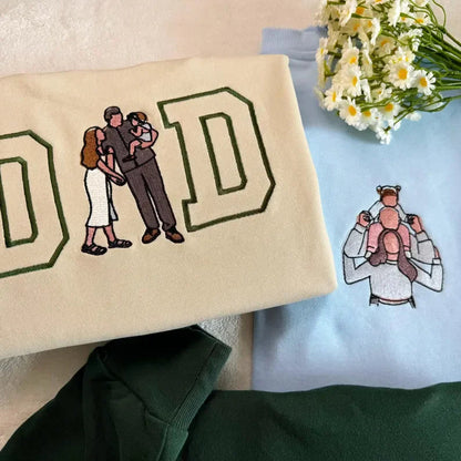 カスタムママパパ写真刺繍スウェットシャツ、カスタムバーシティ刺繍Tシャツ、ママへのギフト