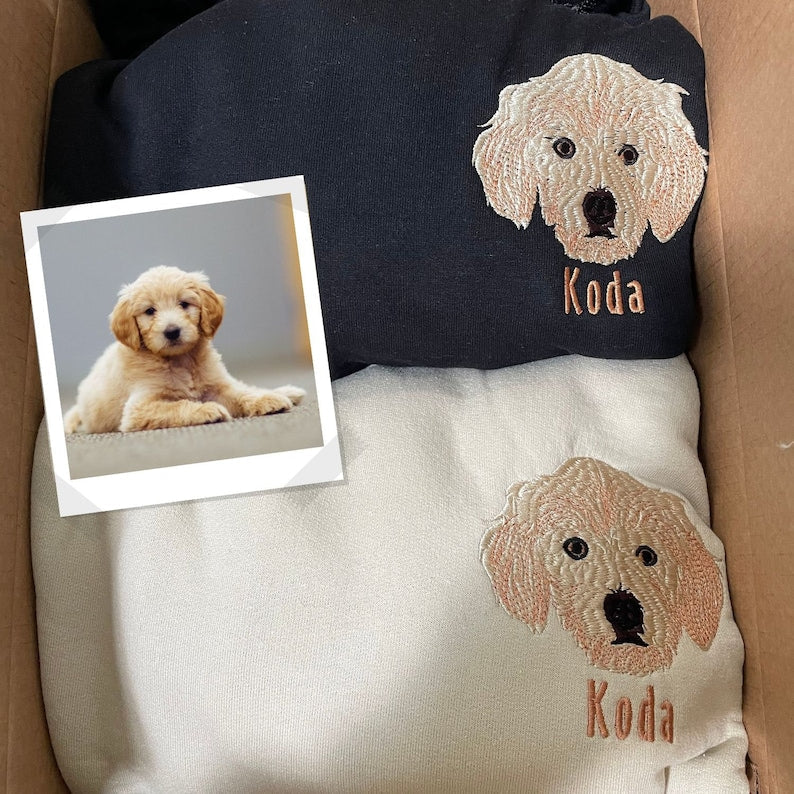 ペットの写真を刺繍したパーソナライズされたパーカー 犬のお母さんへのギフト、犬の刺繍、ペットクルーネック