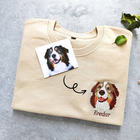 カスタム犬の肖像画刺繍スウェットシャツ、カスタムペットパーカー