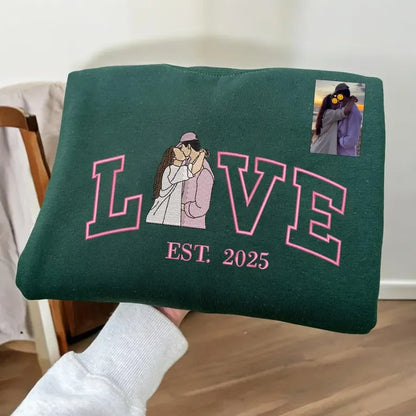 バレンタイン用のハートフェルト刺繍入りカスタムカップルパーカーは