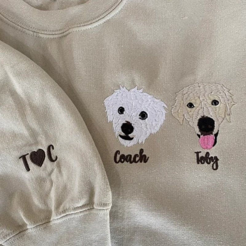 カスタム犬の肖像画刺繍スウェットシャツ、カスタムペットパーカー