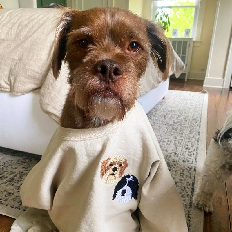 カスタム犬の肖像画刺繍スウェットシャツ、カスタムペットパーカー