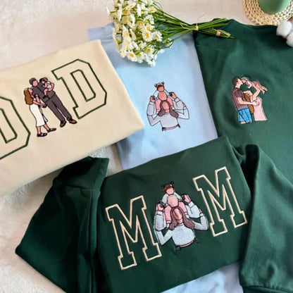 カスタムママパパ写真刺繍スウェットシャツ、カスタムバーシティ刺繍Tシャツ、ママへのギフト