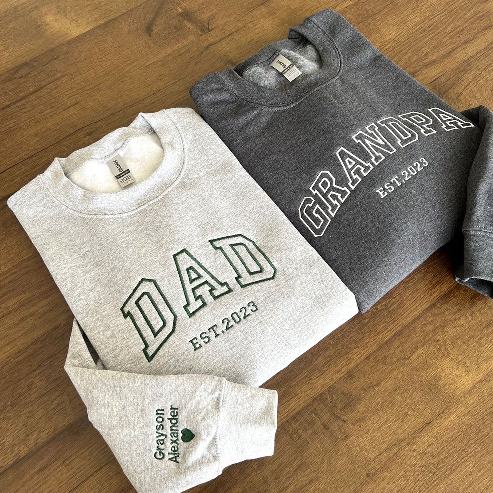 名前入り刺繍スウェットシャツ、日付入りおじいちゃんシャツ、最高の年入りお父さんシャツ、新米パパへのプレゼント、父の日ギフト