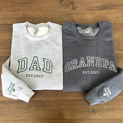 名前入り刺繍スウェットシャツ、日付入りおじいちゃんシャツ、最高の年入りお父さんシャツ、新米パパへのプレゼント、父の日ギフト