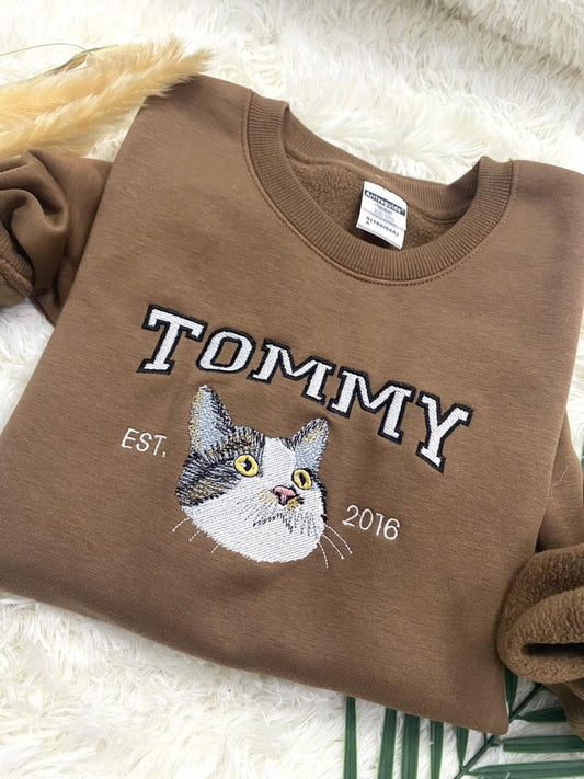 刺繍入りスウェットシャツ、カスタムペットパーカー、パーソナライズされたペットの顔とペットの名前入りスウェットシャツ、カスタムギフト