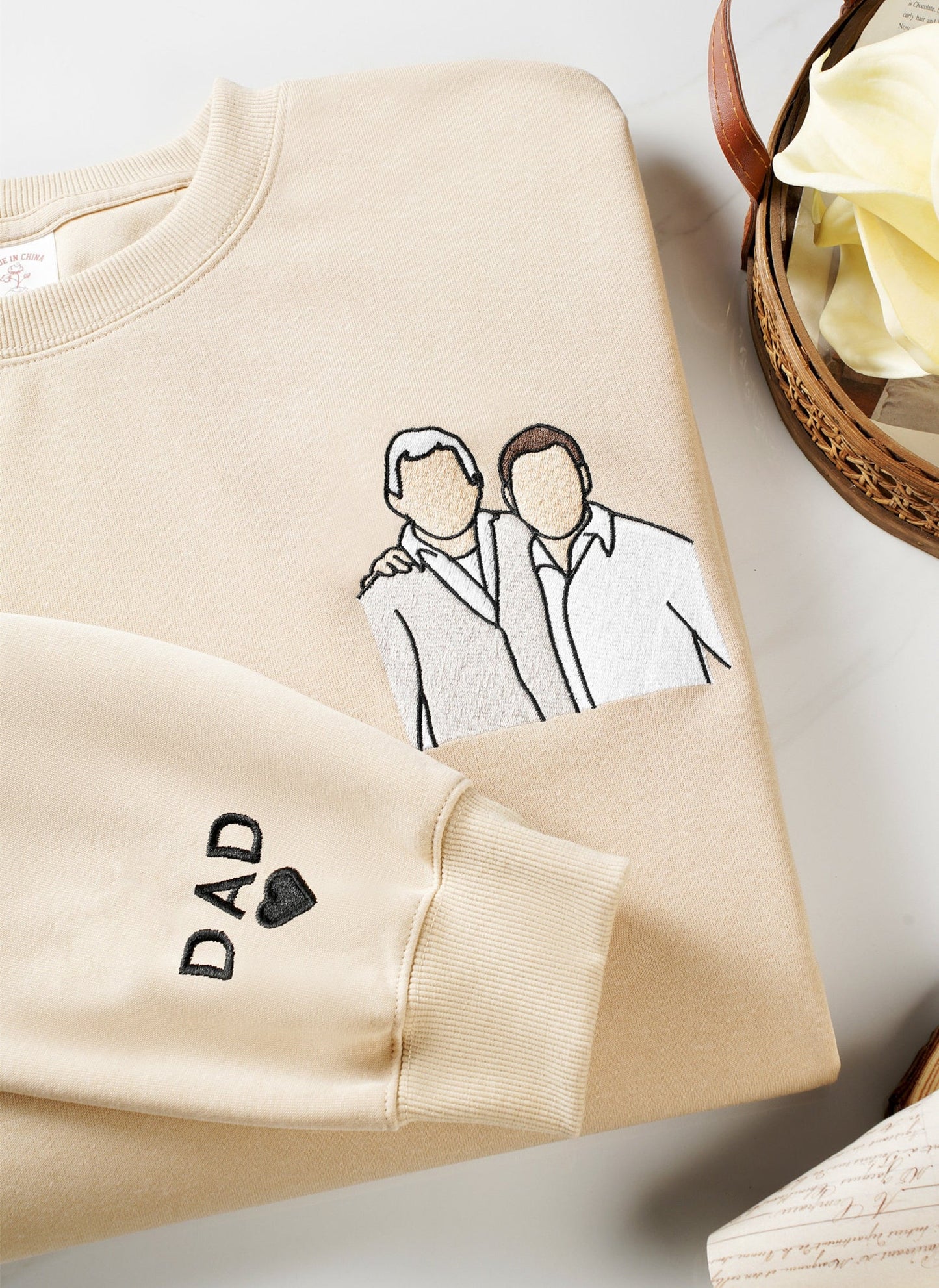 袖に子供の名前が入ったお父さん用カスタム刺繍スウェットシャツ、パーソナライズされたお父さんのクリスマスプレゼントセーター、父の日ギフト