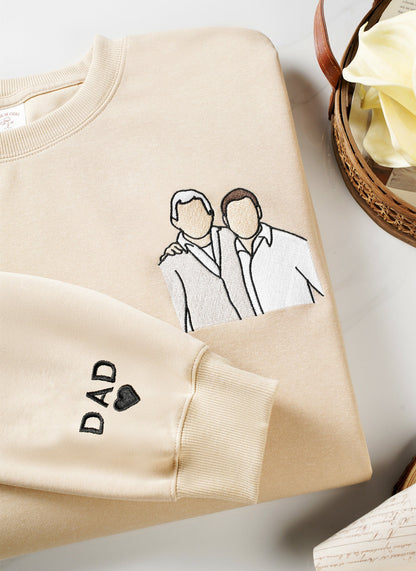 袖に子供の名前が入ったお父さん用カスタム刺繍スウェットシャツ、パーソナライズされたお父さんのクリスマスプレゼントセーター、父の日ギフト