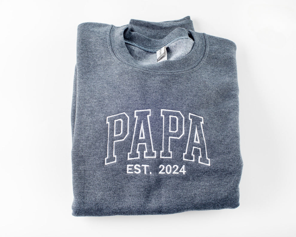 刺繍入り Papa Est スウェットシャツ、お父さんへの刺繍入りギフト、新米パパへのギフト T シャツ