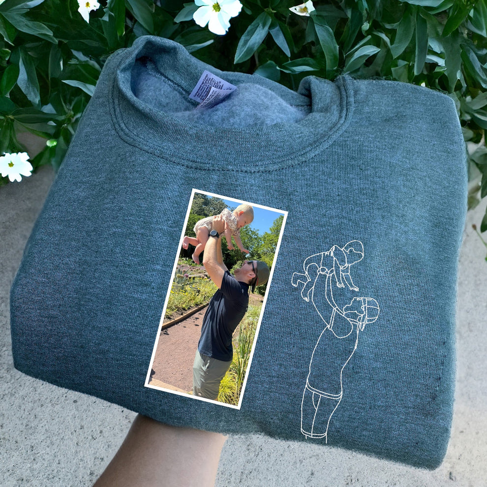 写真入りパーソナライズお父さんスウェットシャツ、写真からカスタム刺繍されたポートレートパーカー、お父さんのポートレート、家族のポートレート、お父さんのスウェットシャツ