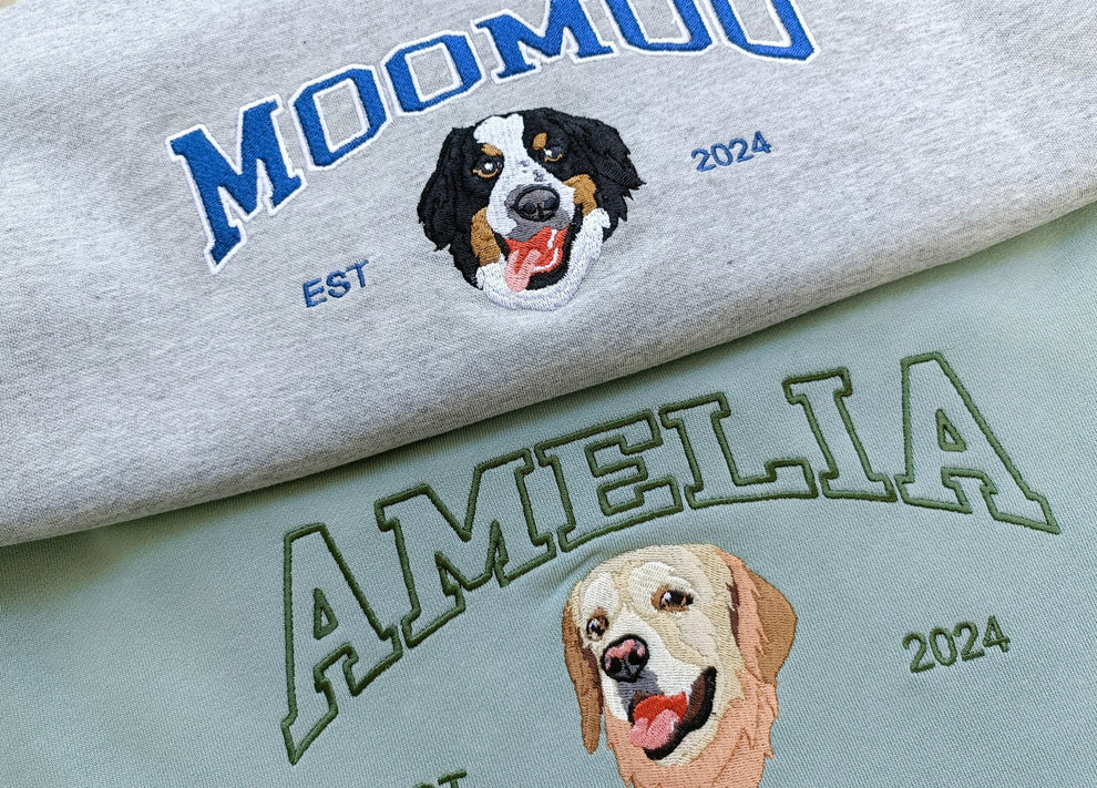 あなたの写真からカスタム刺繍されたヴァーシティペットスウェットシャツ、犬の名前入りパーカー、犬の飼い主へのギフト