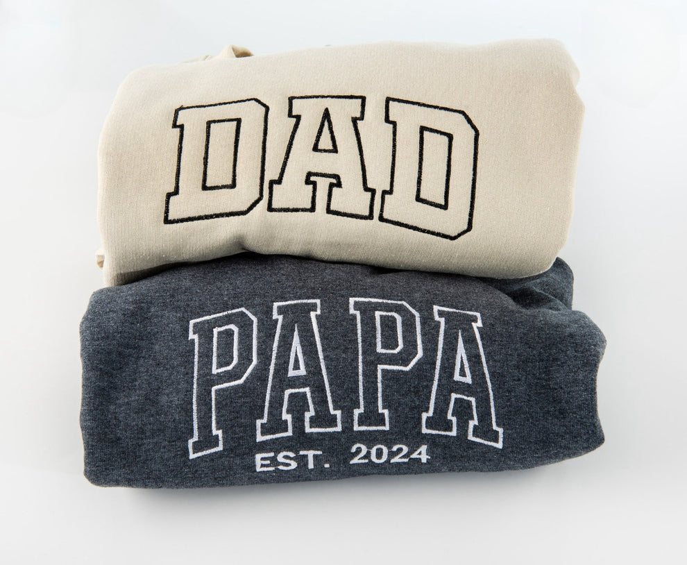 刺繍入り Papa Est スウェットシャツ、お父さんへの刺繍入りギフト、新米パパへのギフト T シャツ