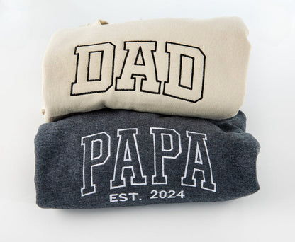 刺繍入り Papa Est スウェットシャツ、お父さんへの刺繍入りギフト、新米パパへのギフト T シャツ